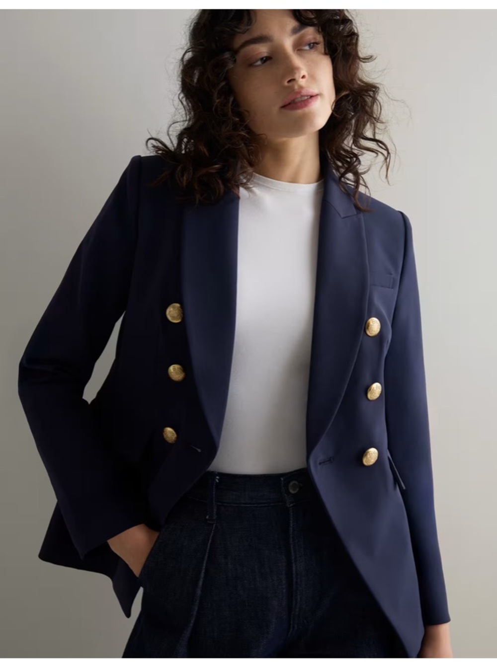 Quince Scuba Captain’s Convertible Navy Double-Breasted Blazer Gold Buttons NWOT